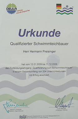 Zertifikat Schwimmteichbauer